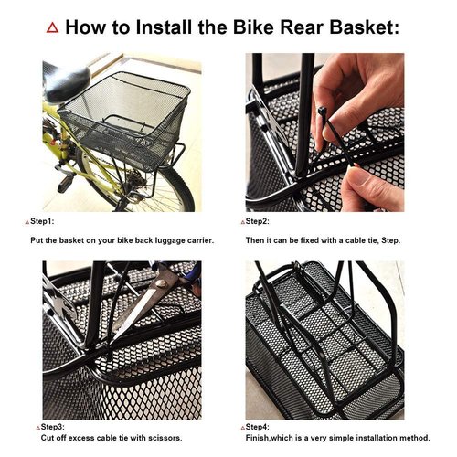 ANZOME Rear Bike Basket with Waterproof Rain Cover, Heavy Duty Wire Bicycle Cargo Rack for Commuting, School & Small Pets, Large Reflective Back Carrier Storage (Easy Install, 44lbs Capacity)
