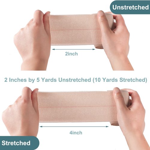Nuanchu 2 Rolls Adhesive Elastic Tape Bandage Wrap Flexible Stretch Bandages for Sports Ankle, Knee and Wrist Pet Vet Horses Wrap(4 Inch Wide,Apricot)