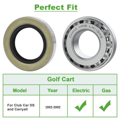 10L0L Golf Cart Front Wheel Hub Bearings & Oil Seals Kits for Club Car DS and Carryall 1982-2002 with Nut Locking Pin, Replace Part 1011393 1013135 (2 Pack)