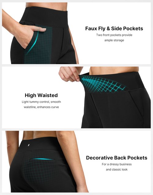 Soothfeel Fleece Lined Pants Women 29"/31"/33" High Waisted Wide Leg Sweatpants with Pocket Winter Warm Work Yoga Dress Pants Black Petite