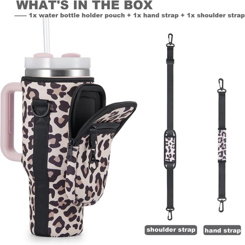 BULKITEM Water Bottle Carrier Bag - Insulated Neoprene Pouch with Phone Pocket for Stanley 40 & 30 oz Tumbler - Pink
