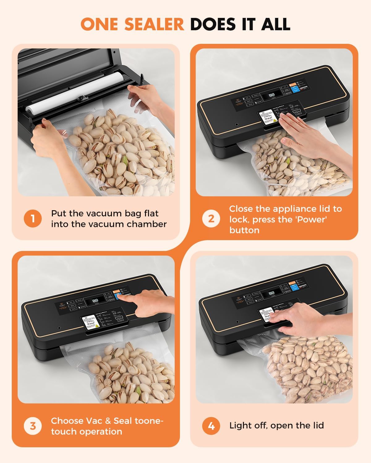Regine Switzerland Vacuum Sealer - 135W Fast-Sealing Food Saver with Easy Tear Cutter & Built-in Bag Storage