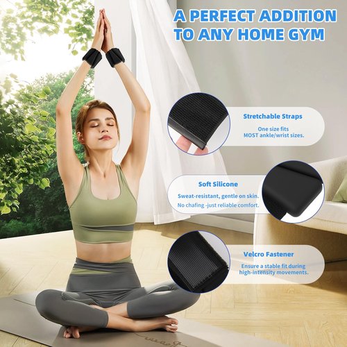 Wrist Weights, Adjustable Ankle Weights for Women Men, Leg and Arm Weights for Home Gym Workout, Running, Yoga, Pilates, Barre, Exercise, Strength Training, 4 LBS Pair 2LB Each (Black)