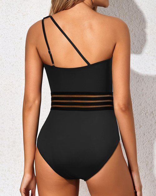 Holipick One Shoulder One-Piece Swimsuit - Tummy Control & Modest Full Coverage Swimwear for Women