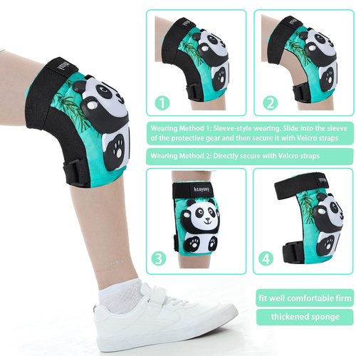 kcayony Kids Knee Elbow Wrist Pads Set for Boys Girls Age 3-15 Years, Protective Gear for Skateboard Bike Roller Skating Scooter Inline Skating Sports (Cyan, M(8-15years Old)(55-88lb))