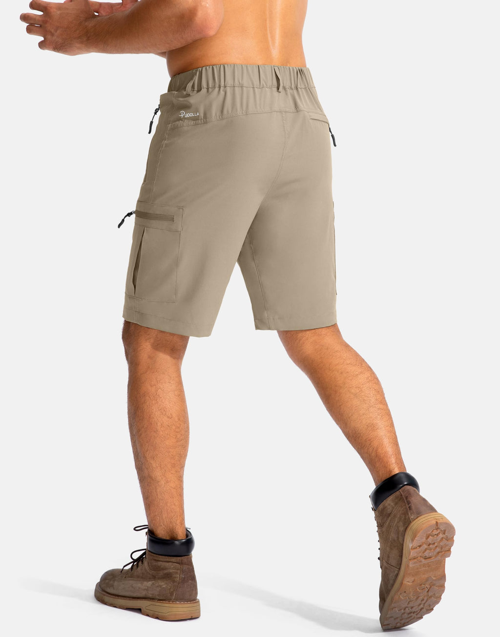 Pudolla Men's Hiking Cargo Shorts 9" Lightweight Outdoor Work Shorts for Men Travel Golf Camping Casual with 5 Zipper Pockets(Dusty Khaki Large)