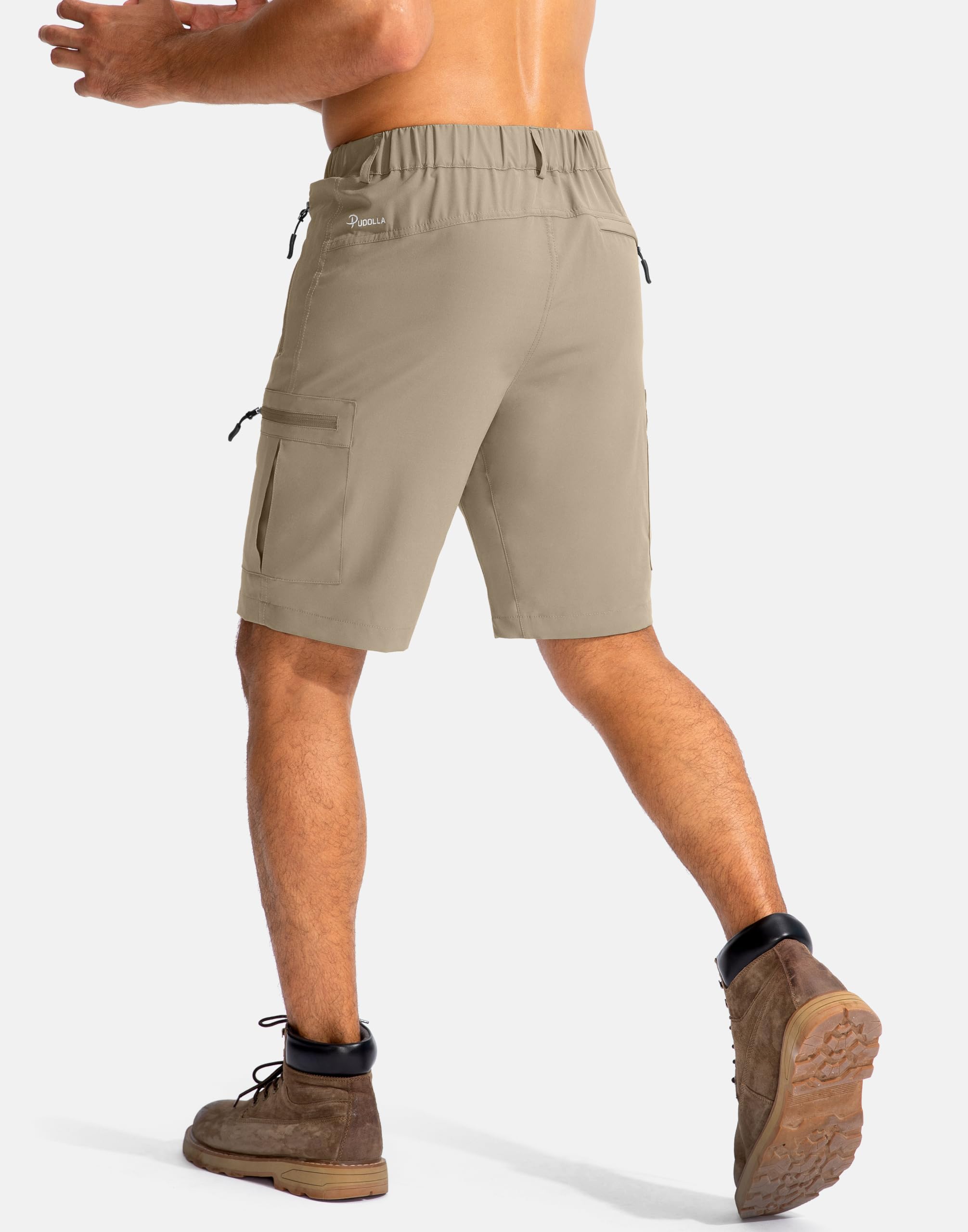 Pudolla Men's Hiking Cargo Shorts 9" Lightweight Outdoor Work Shorts for Men Travel Golf Camping Casual with 5 Zipper Pockets(Dusty Khaki Large)
