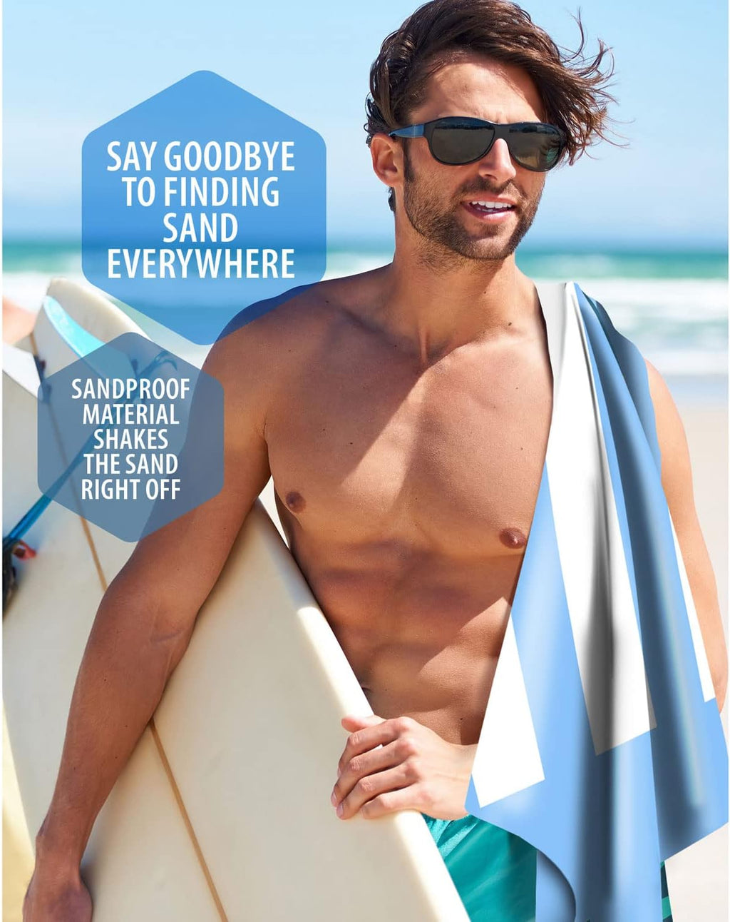 VENTURE 4TH Microfiber Beach Towel - Quick-Dry, Compact & Sand-Free | Sky Blue Stripes, 35x78 Inches