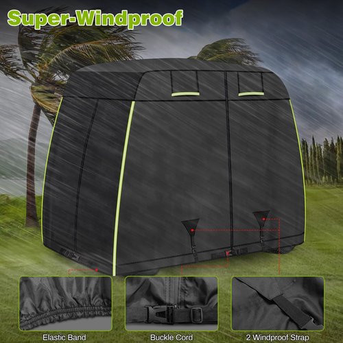 600D Oxford 2/2+2/4 Passenger Golf Cart Cover Fits EZGO, Club Car, Yamaha Golf Carts with Safe Reflective Strips, All Weather Protection/Waterproof/Snowproof/Windproof/Sunproof