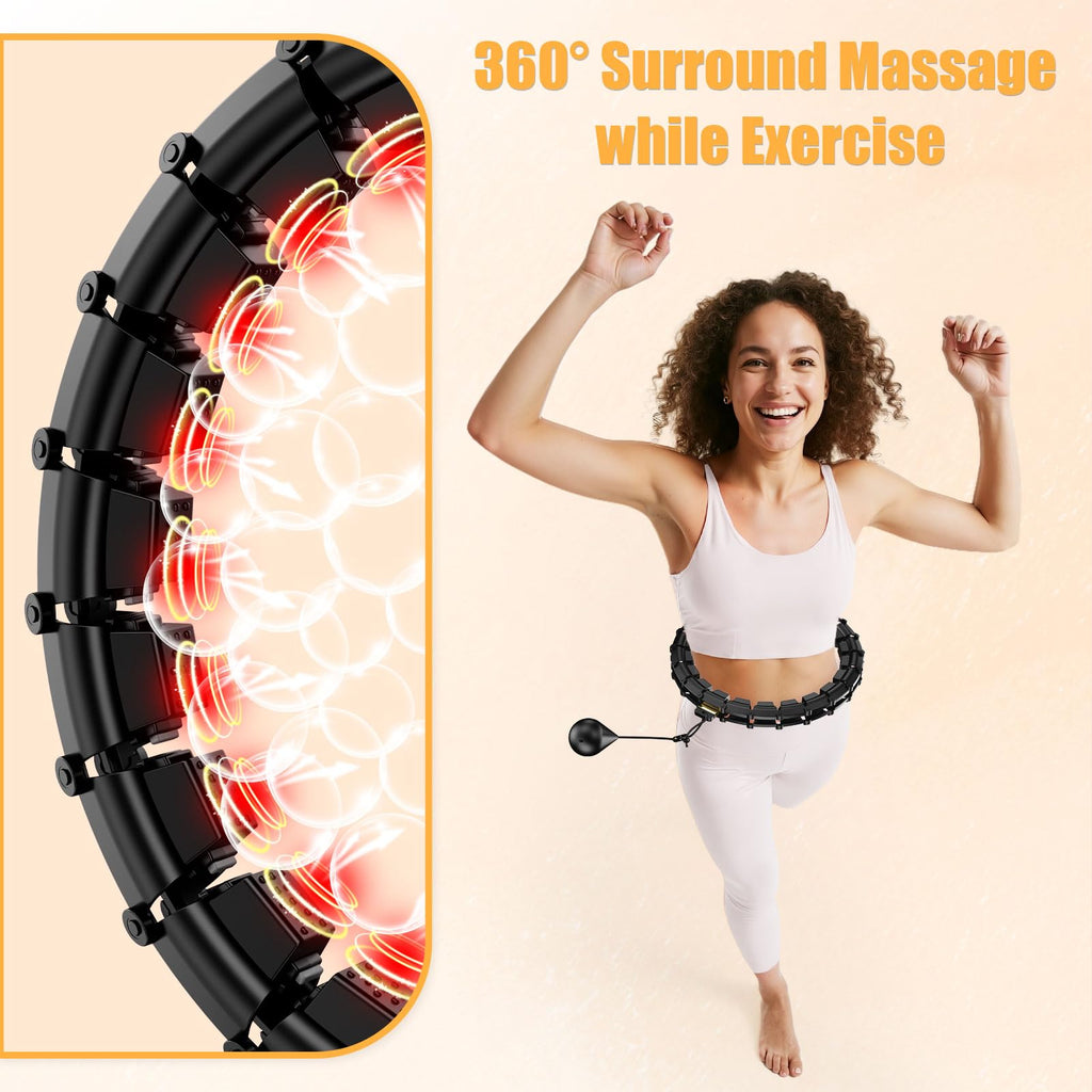 Skyrain Fit Hoop Weighted Waist Hoop for Adults Weight Loss at Home, Fitness Hoop with 32 Detachable Knots, 65 Inch Plus Size, Exercise Training Hoop for Women, Workout Equipment for Gifts (Black)