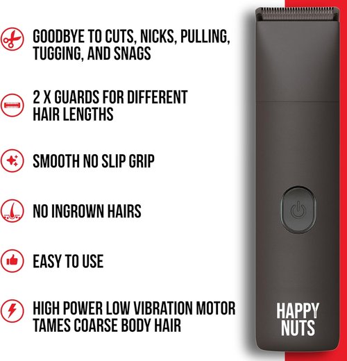 HAPPY NUTS Lumberjack 2.0 Men's Electric Body & Groin Hair Trimmer - Waterproof & Rechargeable Grooming Kit | Quiet Motor & Foil Shaver (Graphite)