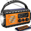 74000mWh Emergency Radio - NOAA Weather, Portable Hand Crank SW/AM/FM Survival Radio with Solar Battery & Flashlight