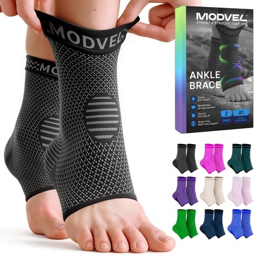 Modvel Knee & Ankle Brace Bundle - Black Compression Sleeves for Pain Relief & Joint Support