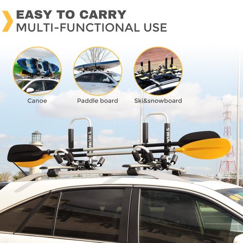 Kayak Roof Rack, Aluminum Kayak Carrier Folding J-Style Universal 4-in-1 Multifunction for Canoe, SUP, Kayaks, Surfboard Rooftop Mount on SUV, Car and Truck Crossbars