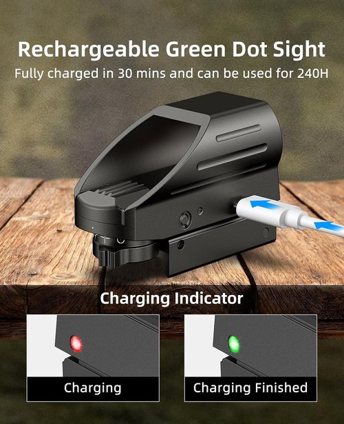 EZshoot Red/Green Dot Reflex Sight - Rechargeable Optic Scope with Multiple Reticles & 20mm Rail Mount