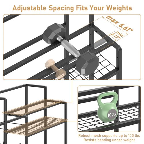 Glocryp Dumbbell Rack, Utility Weight Storage Racks, Home Gym Storage for Dumbbell Set，Kettlebells，Yoga Mat and Workout Equipment