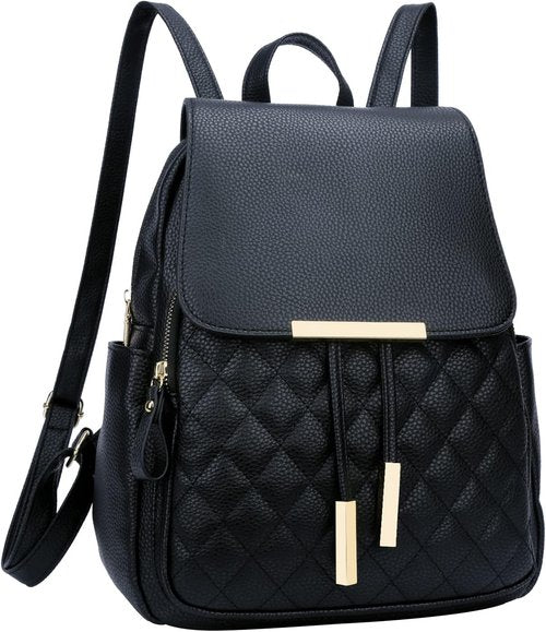 KKXIU Quilted Leather Backpack Purse - Stylish Travel Daypack for Women | Black Color