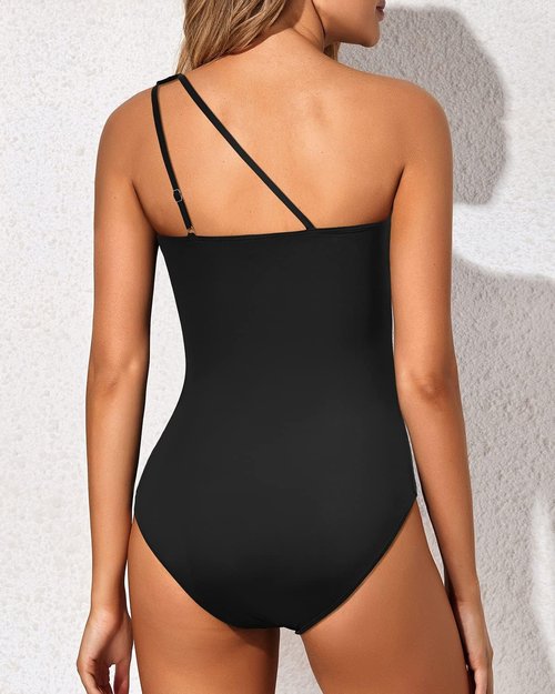 Holipick One Shoulder One Piece Swimsuit - Tummy Control Bathing Suit for Women | Modest Full Coverage