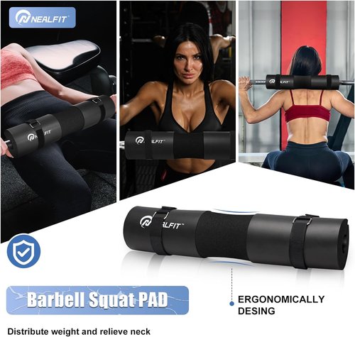 NEALFIT Barbell Pad Set - Extra Thick Neck & Shoulder Support Cushion for Squats & Hip Thrusts | Olympic Bar Pad for Weightlifting