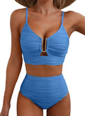 Herseas 2 Piece Bikini Set - U-Wire Cutout High Waisted Swimsuit | Textured Summer Swimwear