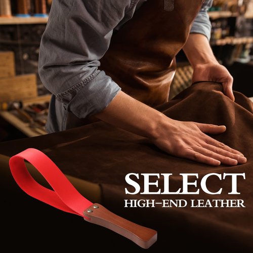 BARPOT Leather Paddle with Anti-Slip Wooden Handle, Riding Crops for Horses, 19'' Equestrianism Crops (Red)