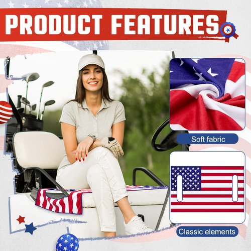 HunnmingRe 2 Pcs Microfiber Golf Cart Seat Cover American Flag Golf Blanket Portable Cushion Cover for Cart Independence Day Accessories(Flag Style)
