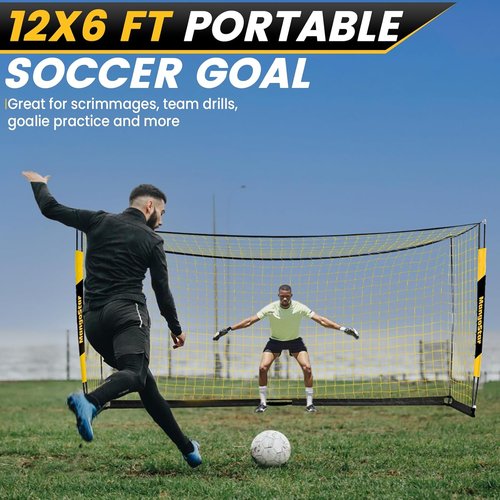 MangoStar Soccer Goal - 12x6 FT Portable Net with Collapsible Metal Base | Quick Setup for Indoor/Outdoor Training