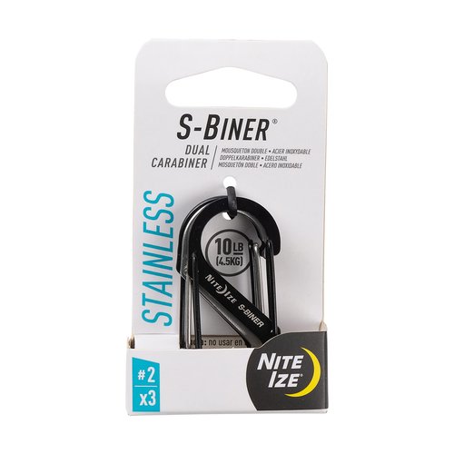 Nite IZE S-Biner Stainless Steel Dual Carabiner #2, Dual Gated Carabiner for Keys and Gear, 3 Pack, Black/Stainless