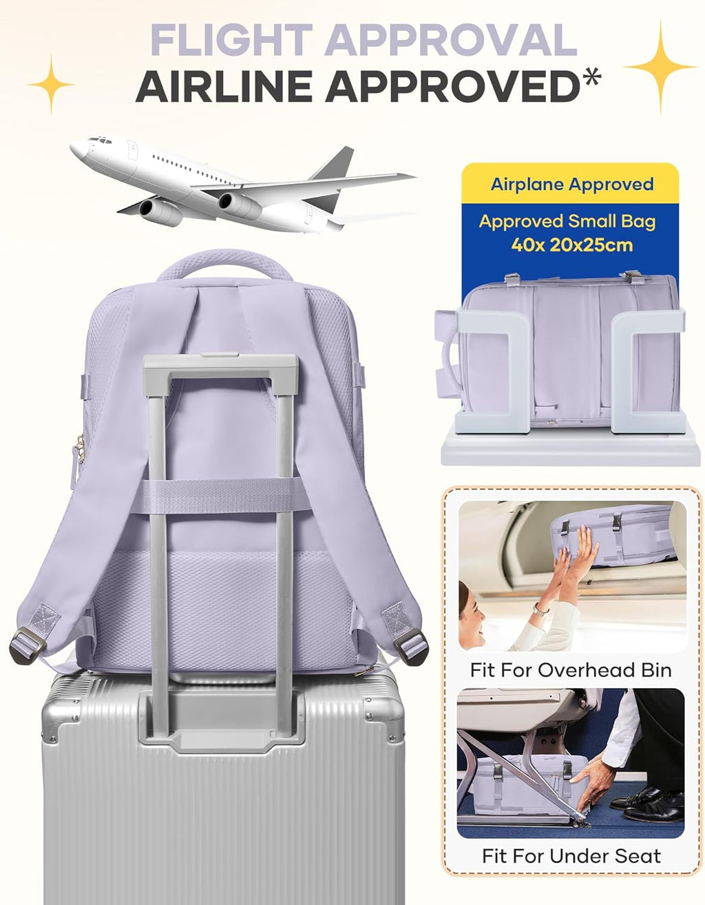 Skiennix Carry-On Backpack | Waterproof Travel Backpack for Women - Airline Approved, Purple