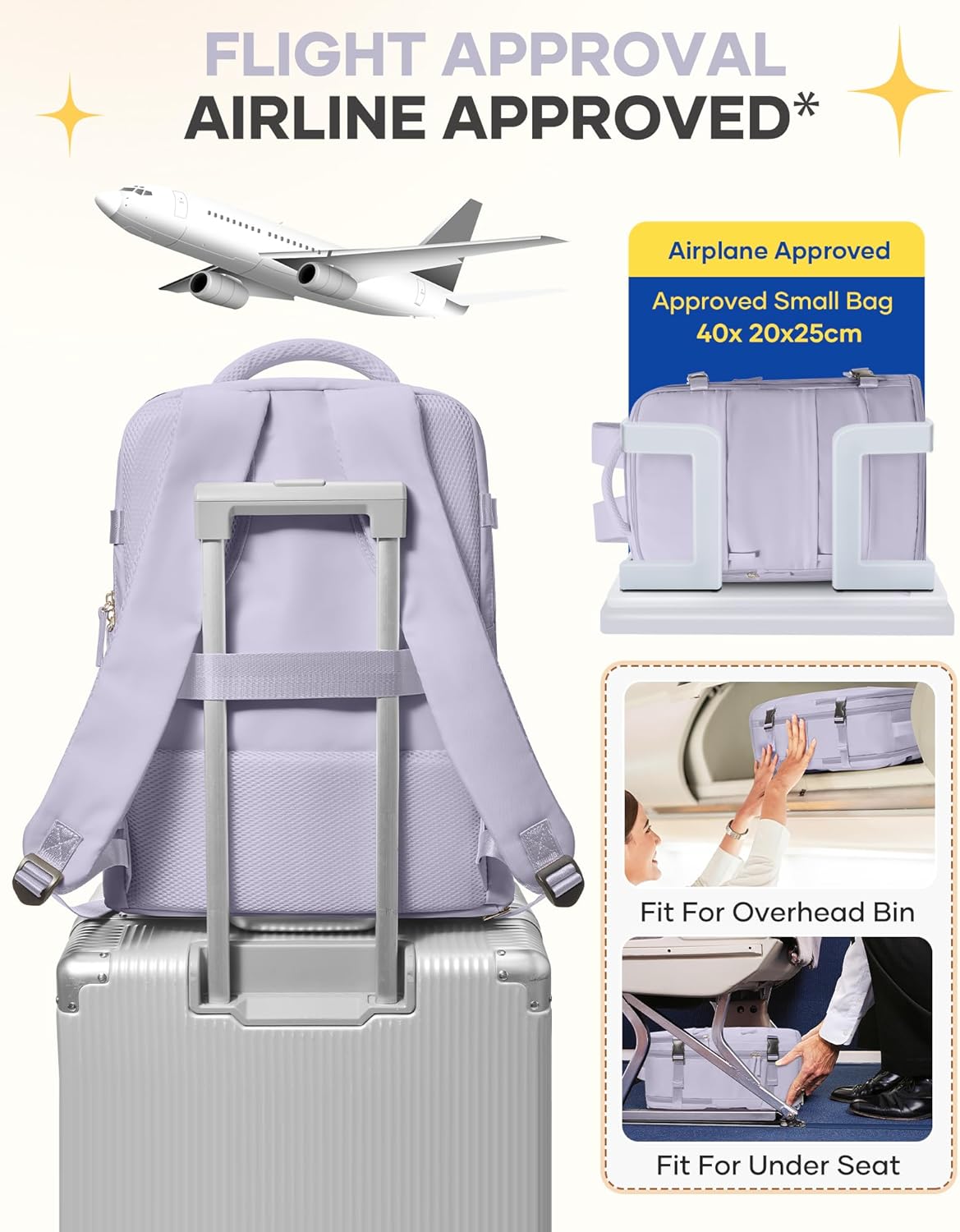 Skiennix Carry-On Backpack | Waterproof Travel Backpack for Women - Airline Approved, Purple