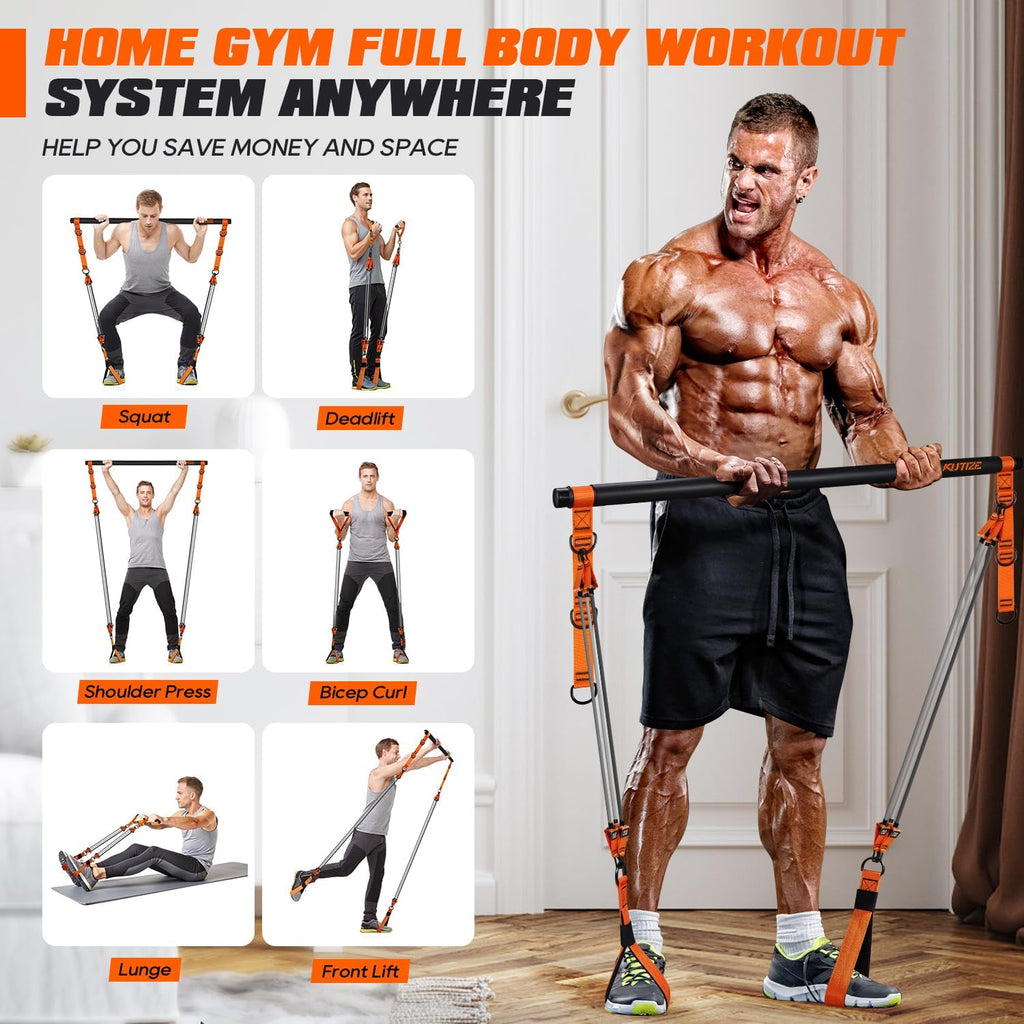 Pilates Bar Kit - Heavy Duty Resistance Bands for Full-Body Workout | Portable Home Gym Equipment