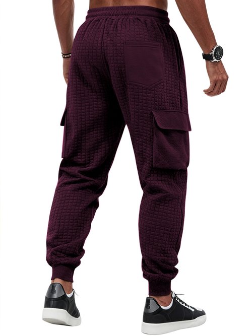 TAFLE Mens Sweatpants Waffle Knit Pants Elastic Waist Drawstring Jogger Sweatpants with Pockets Wine Red