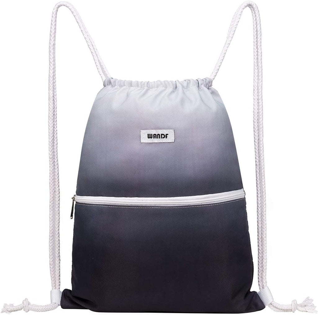 WANDF Drawstring Backpack - Water Resistant Nylon Cinch Bag for Gym, Shopping & Yoga | Grey