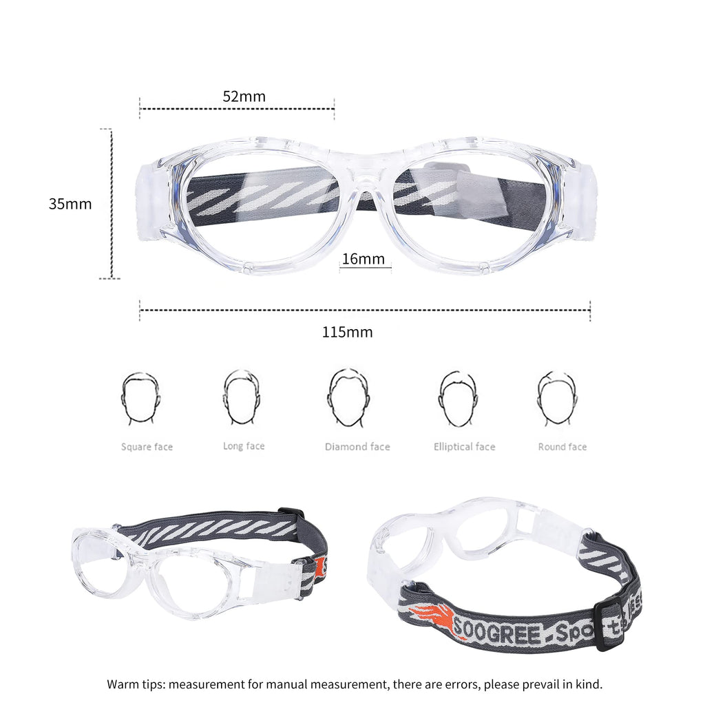 SooGree Kids Sport Goggles Basketball Football Safety Goggles Glasses Boys Safety Eyewear Anti Shock Collision Glasses Frame 7-14 (Transparent)