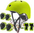 Kids Adjustable Helmet with Knee Elbow Pads & Wrist Guards - Green, Medium (20.47"-22.83" head) for Ages 8-14 - FOOKCIAN