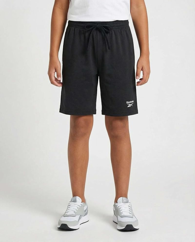 Reebok 4 Pack Boys' Dry Fit Athletic Shorts with Pockets - Solid Black (Sizes S-XL)