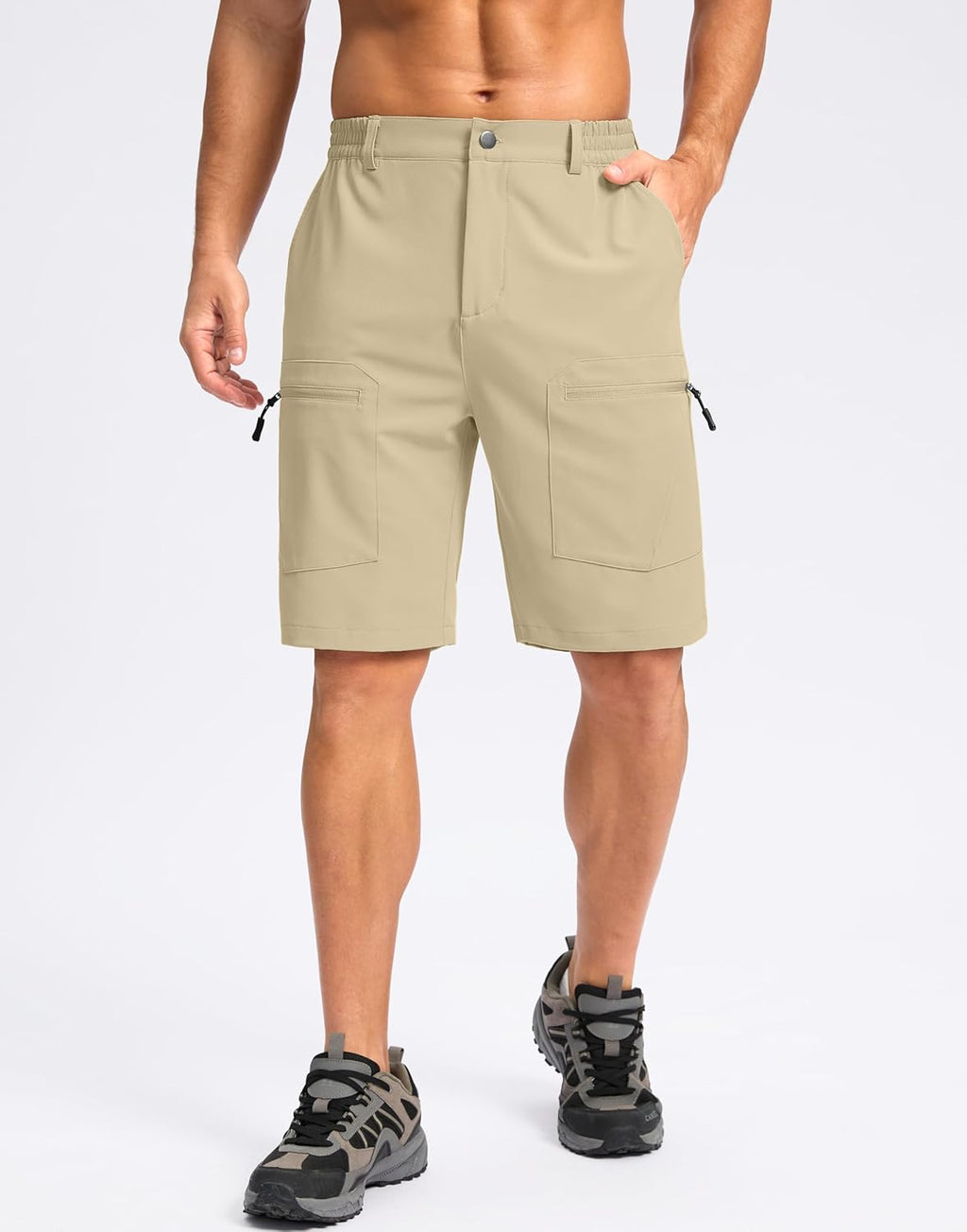 Pudolla Men's Hiking Cargo Shorts - Lightweight Stretch Travel Shorts with 5 Pockets | 9" Length