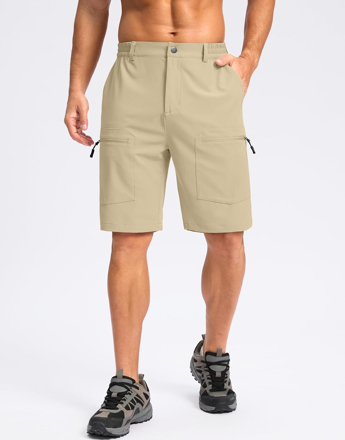 Pudolla Men's Hiking Cargo Shorts - Lightweight Stretch Travel Shorts with 5 Pockets | 9" Length