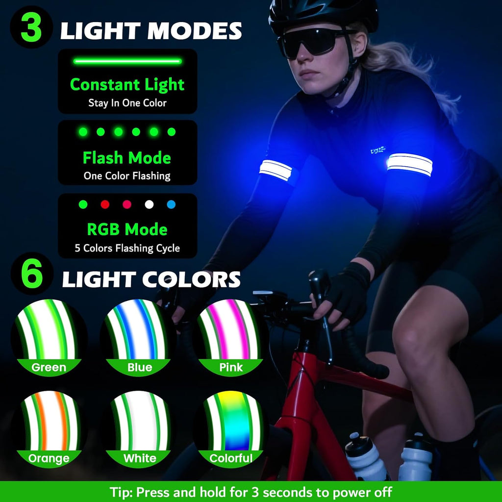 Skiennix LED Armband - Rechargeable Light Up Arm Bands for Night Running | High Visibility Safety Gear (2 Pack)