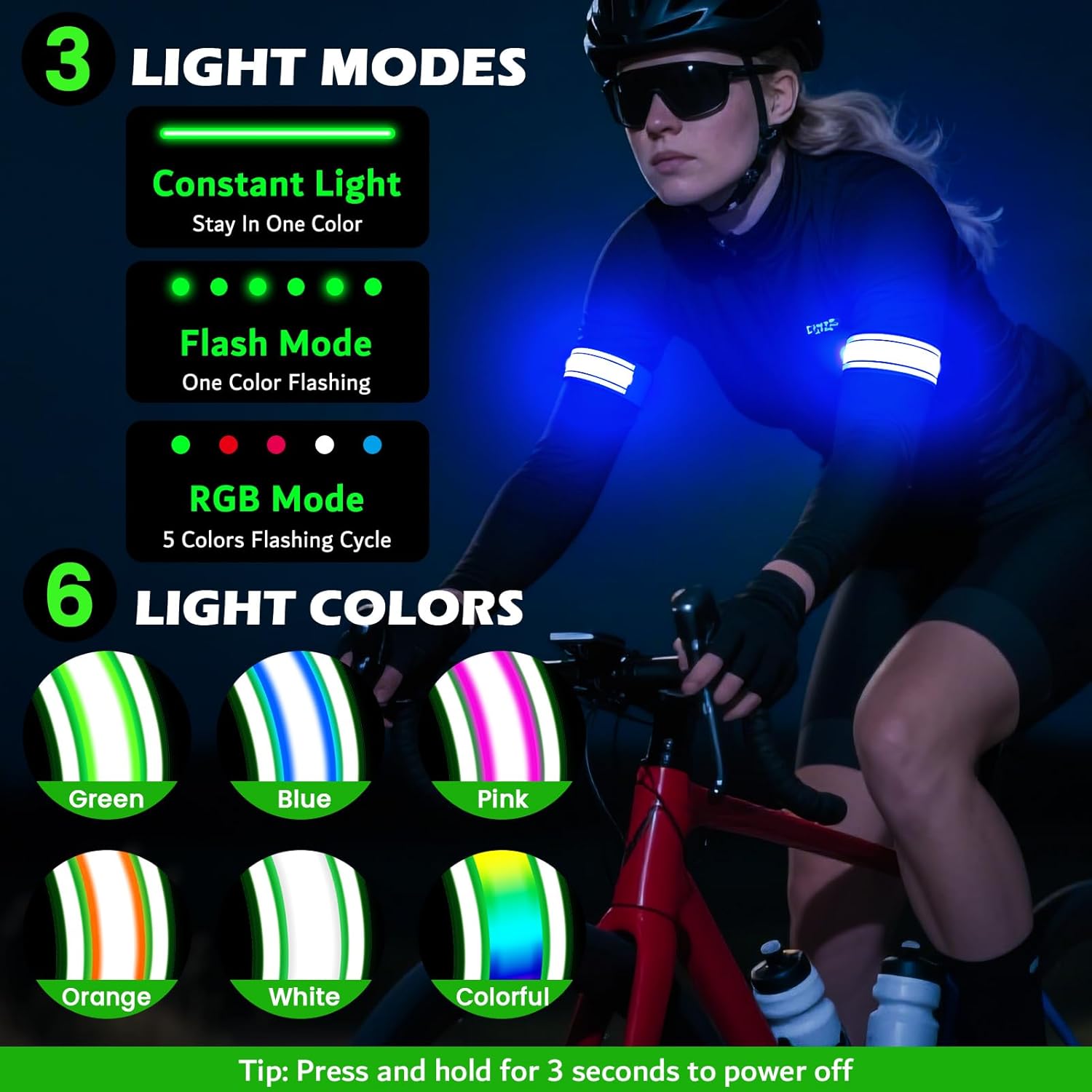 Skiennix LED Armband - Rechargeable Light Up Arm Bands for Night Running | High Visibility Safety Gear (2 Pack)