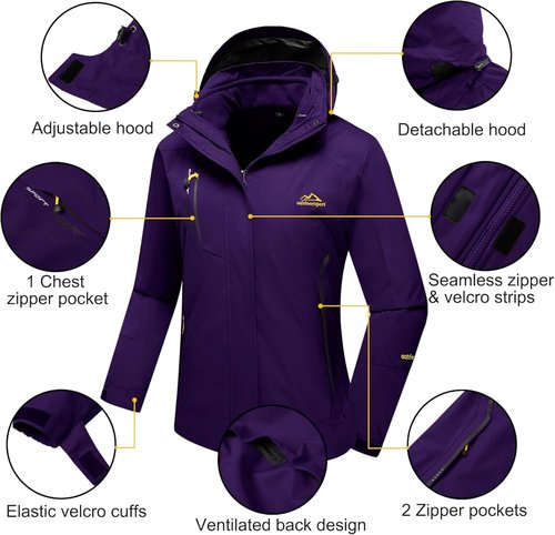 MAGCOMSEN Women's 3-in-1 Winter Coat - Waterproof Ski Jacket with Fleece Lining | Versatile Parka