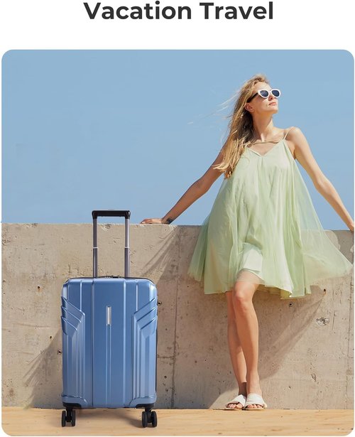 BAGSMART 20-Inch Expandable Carry-On Luggage - Lightweight Hard Shell, Airline Approved, Waterproof, Blue