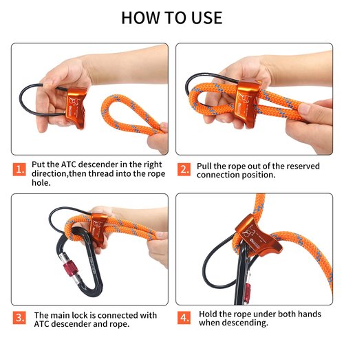 NewDoar Climbing Abseiling Belay Device Professional ATC Rappelling Descender 25KN V-grooved Safety Equipment (Orange)