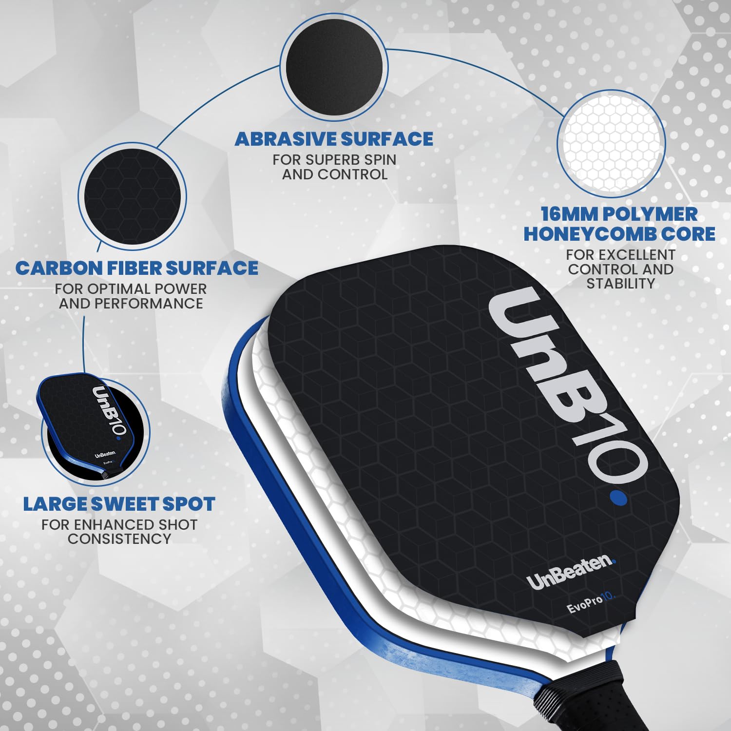 UNB10 Pickleball Paddles Set of 2, USAPA Approved Carbon Fiber Pickleball Paddles 16mm Set, Pickleball Paddle for Men and Women, Lightweight Pickleball Rackets Including 4 Pickle Balls & Bag