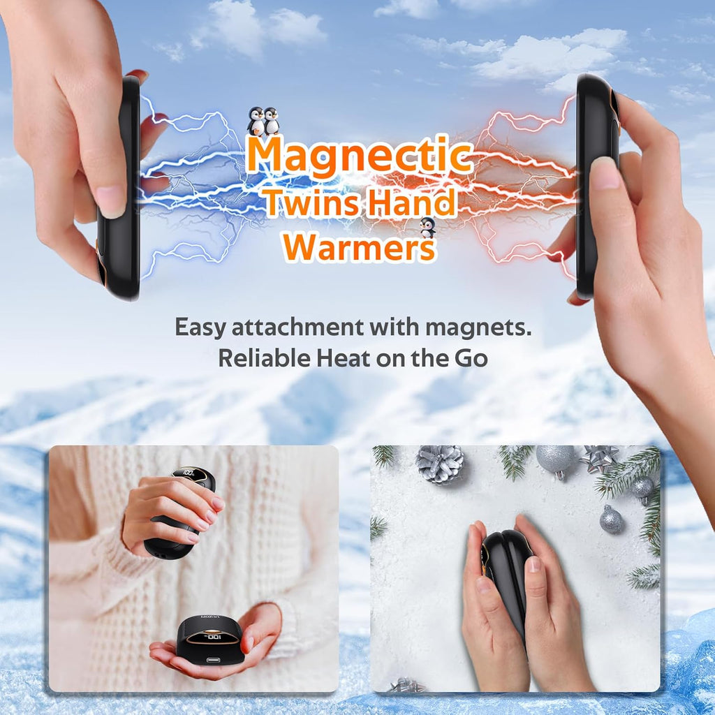 Skiennix Rechargeable Hand Warmers - Magnetic Electric 2-Pack with LED Display & 4 Heating Settings | Portable Heater for Golf, Hunting, Camping Essentials