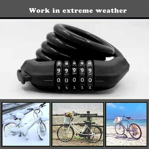 IDEALUX Bike Lock Cable with Mounting Bracket, Bicycle Cable Lock with 5 Digit Combination, 4 Feet Long x 1/2 Inch (Black)