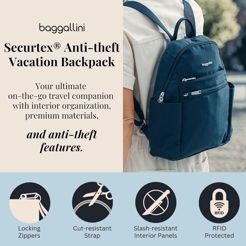 Baggallini Securtex® Anti-Theft Travel Backpack - Slash-Resistant Nylon Daypack with RFID | Black