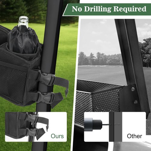 Adjustable Golf Cart Front Storage Basket with Insulated Cup Holders, No Drilling Golf Cart Organizer Bag Golf Cart Inner Storage Tray Universal Compatible with EZGO Club Car Drive Kandi Yamaha
