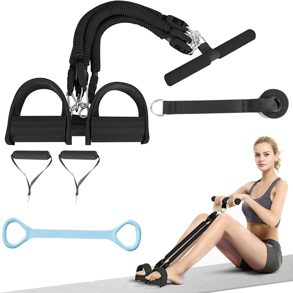 Skiennix Pedal Resistance Band - 4-Tube Elastic Sit Up Pull Rope for Strength Training | Includes 5 Exercise Bands