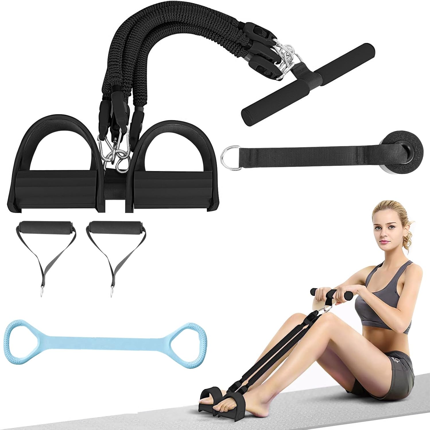 Skiennix Pedal Resistance Band - 4-Tube Elastic Sit Up Pull Rope for Strength Training | Includes 5 Exercise Bands
